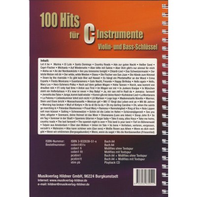 Hildner Musikverlag 100 Hits fur C-Instrumente